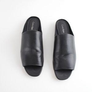 Minimal Smooth Leather Slides Mules Open Toe Flats